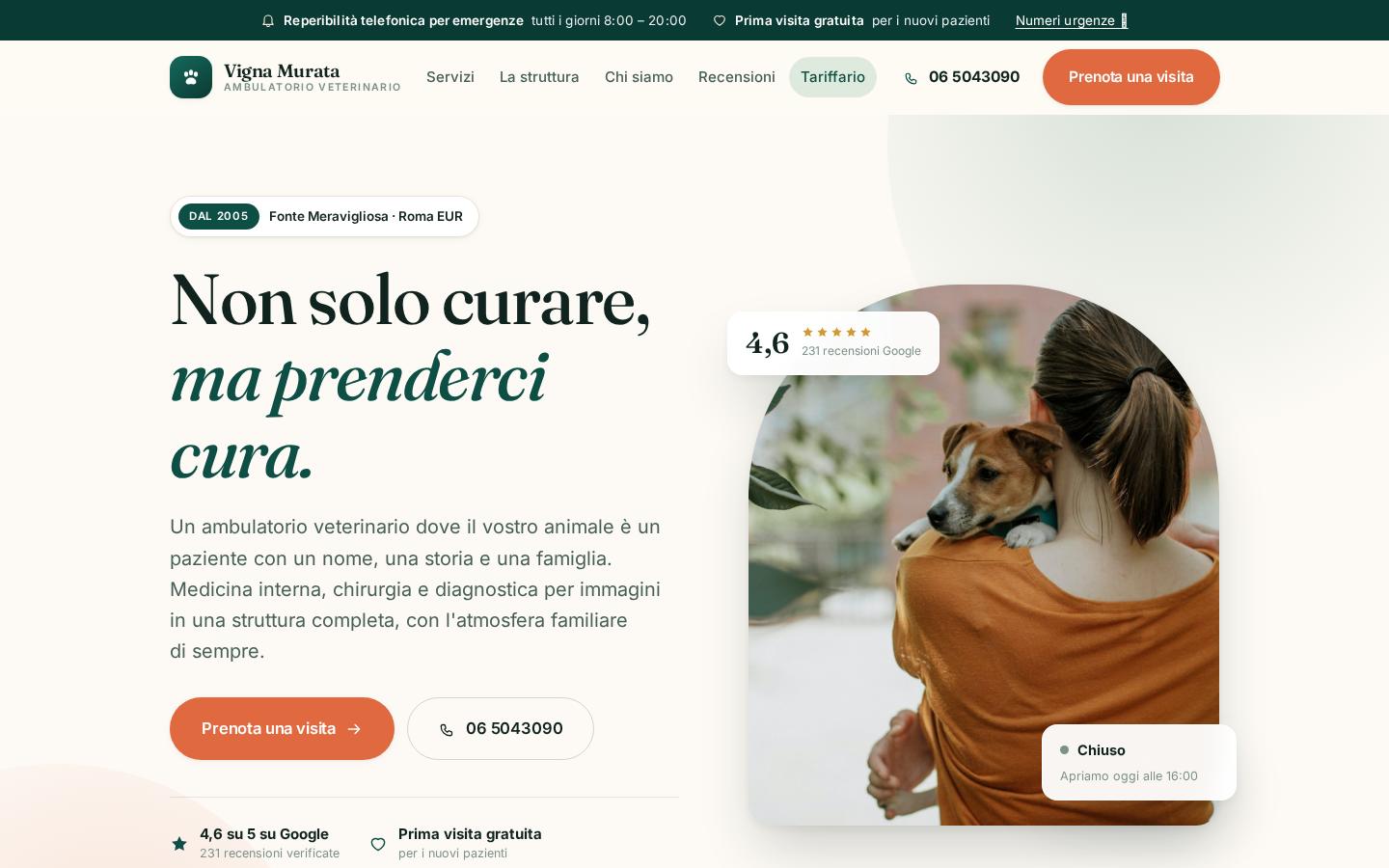 Anteprima del concept web per l'ambulatorio veterinario Vigna Murata